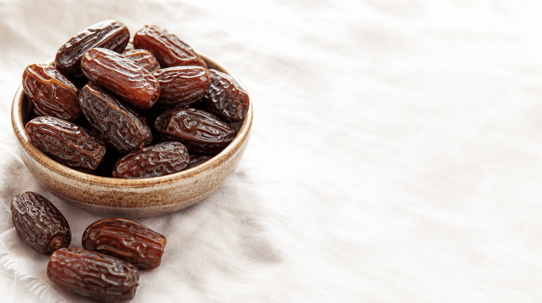 Medjool dates in a rustic bowl
